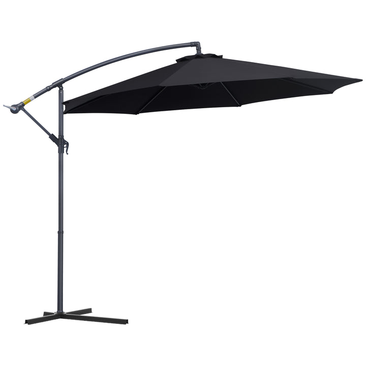 Outsunny 3(m) Garden Cantilever Parasol Patio Banana Hanging Umbrella Sun Shade with Crank & Tilt, 8 Ribs and Cross Base, Black | Aosom UK