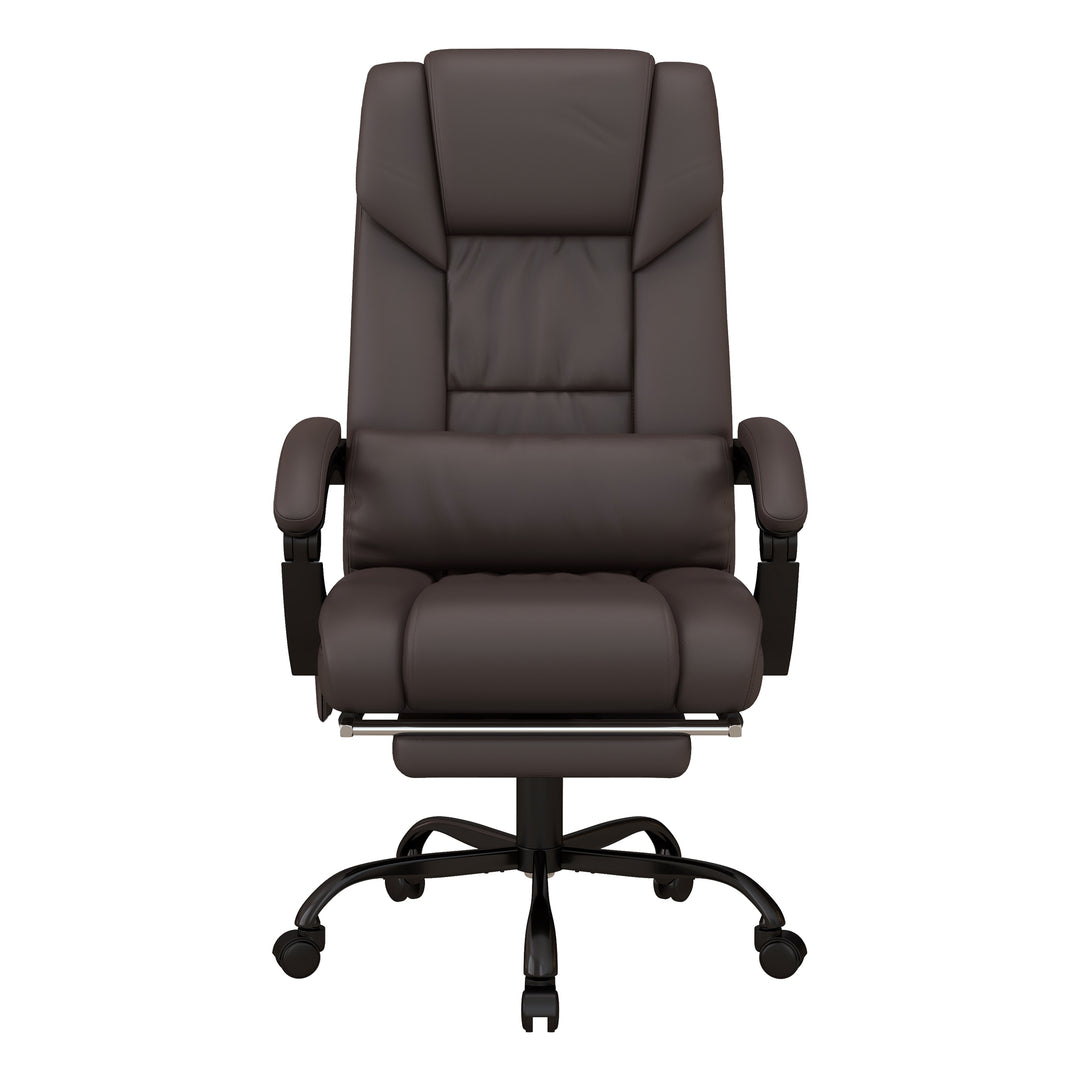 6-Point Massage Office Chair, PU Leather Desk Chair with Adjustable Height and Footrest for Home Office, Brown