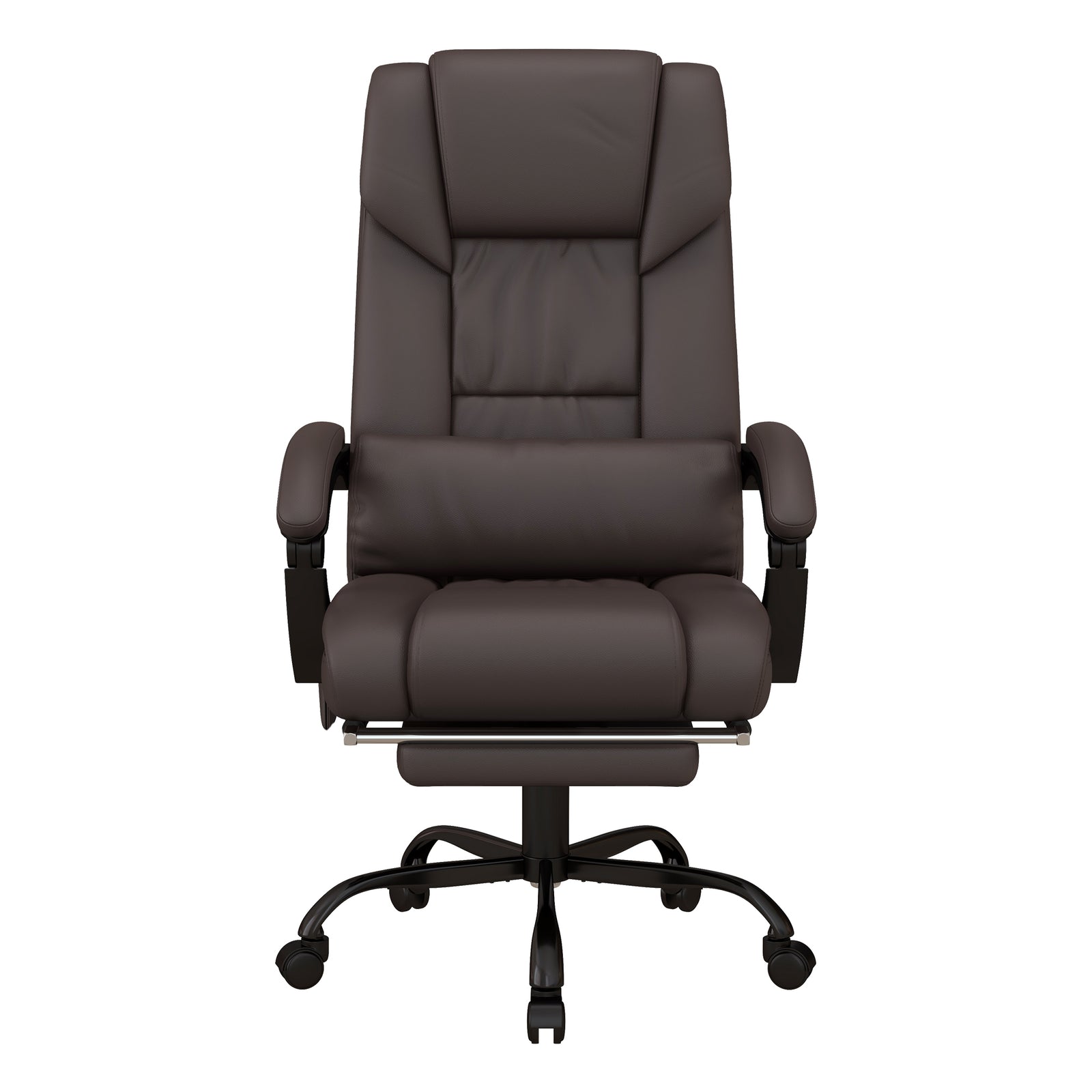 6-Point Massage Office Chair, PU Leather Desk Chair with Adjustable Height and Footrest for Home Office, Brown