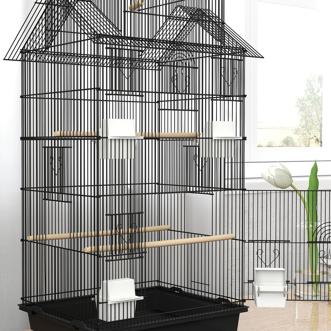 Metal Bird Cage with Plastic Swing, Perch, Food Container, Tray, Handle, for Finches, Canaries, 43 x 32.5 x 104cm