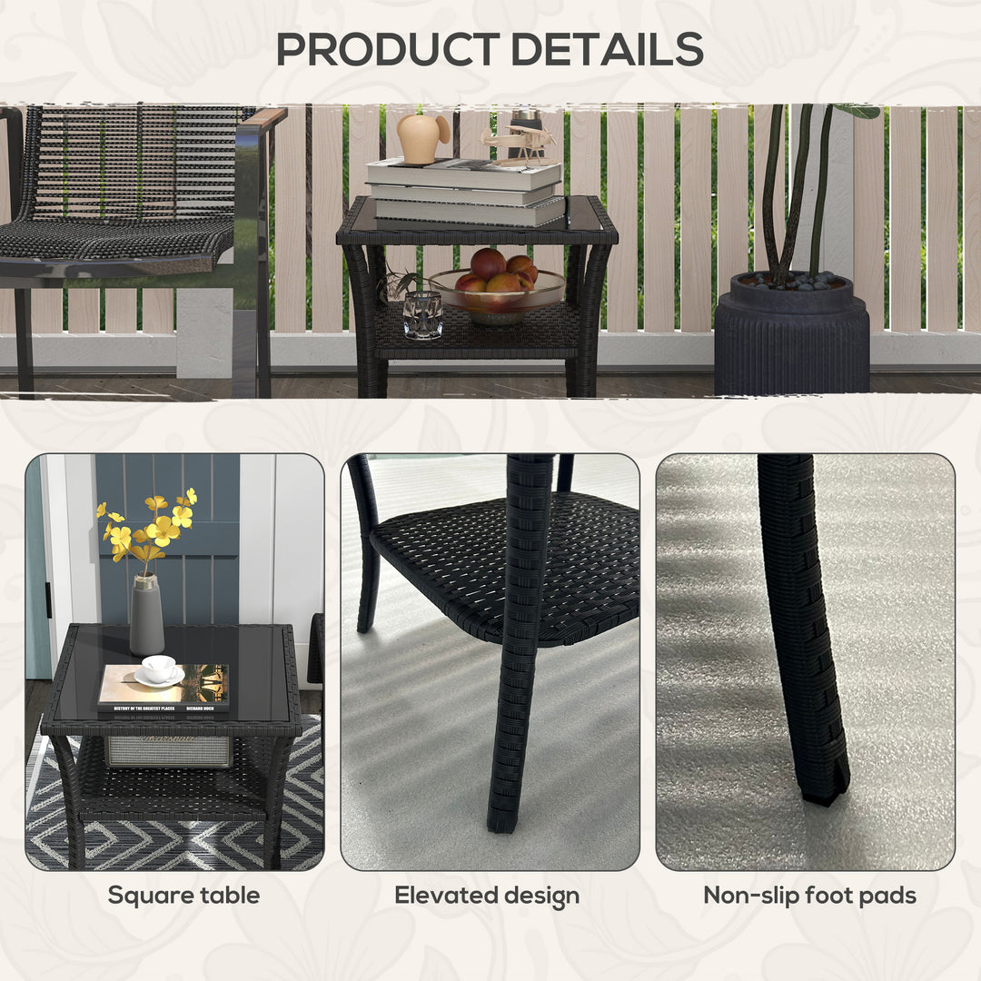 Two-tier PE Rattan Square Coffee Table - Black