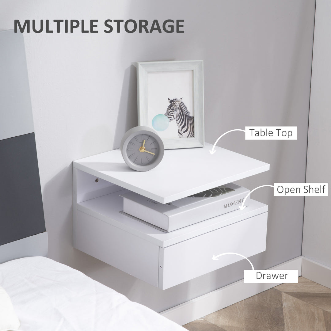 HOMCOM Floating Bedside Cabinet with Drawer and Open Shelf, Wall Mounted Nightstands, Bedside Table with Storage for Bedroom | Aosom UK