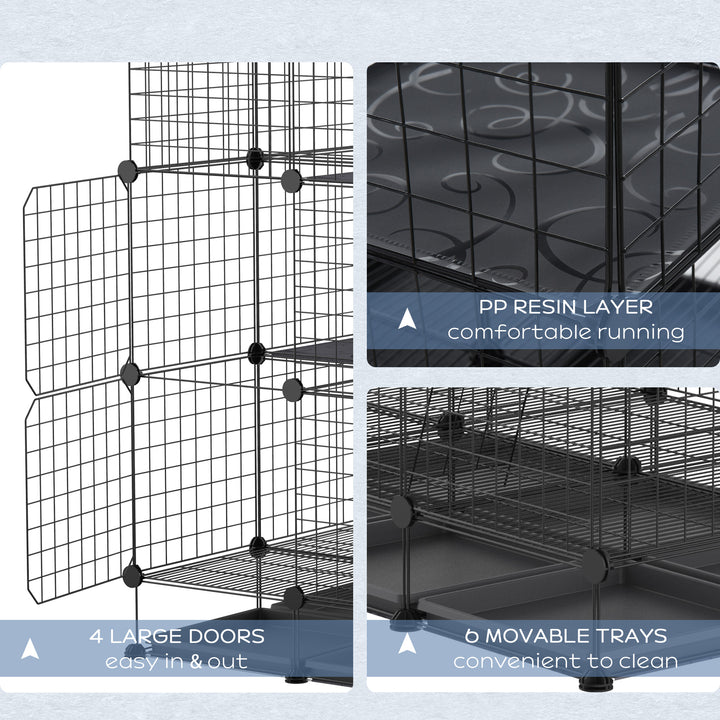 3 Level DIY Pet Playpen Metal Small Animal Cage Rabbit Ferret Chinchillas Cage 4 Doors Bottom Trays Black