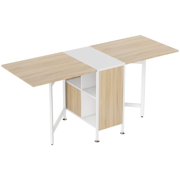 MCL Foldable Drop Leaf Dining Table Folding Workstation for Small Space with Storage Shelves Cubes Oak & White