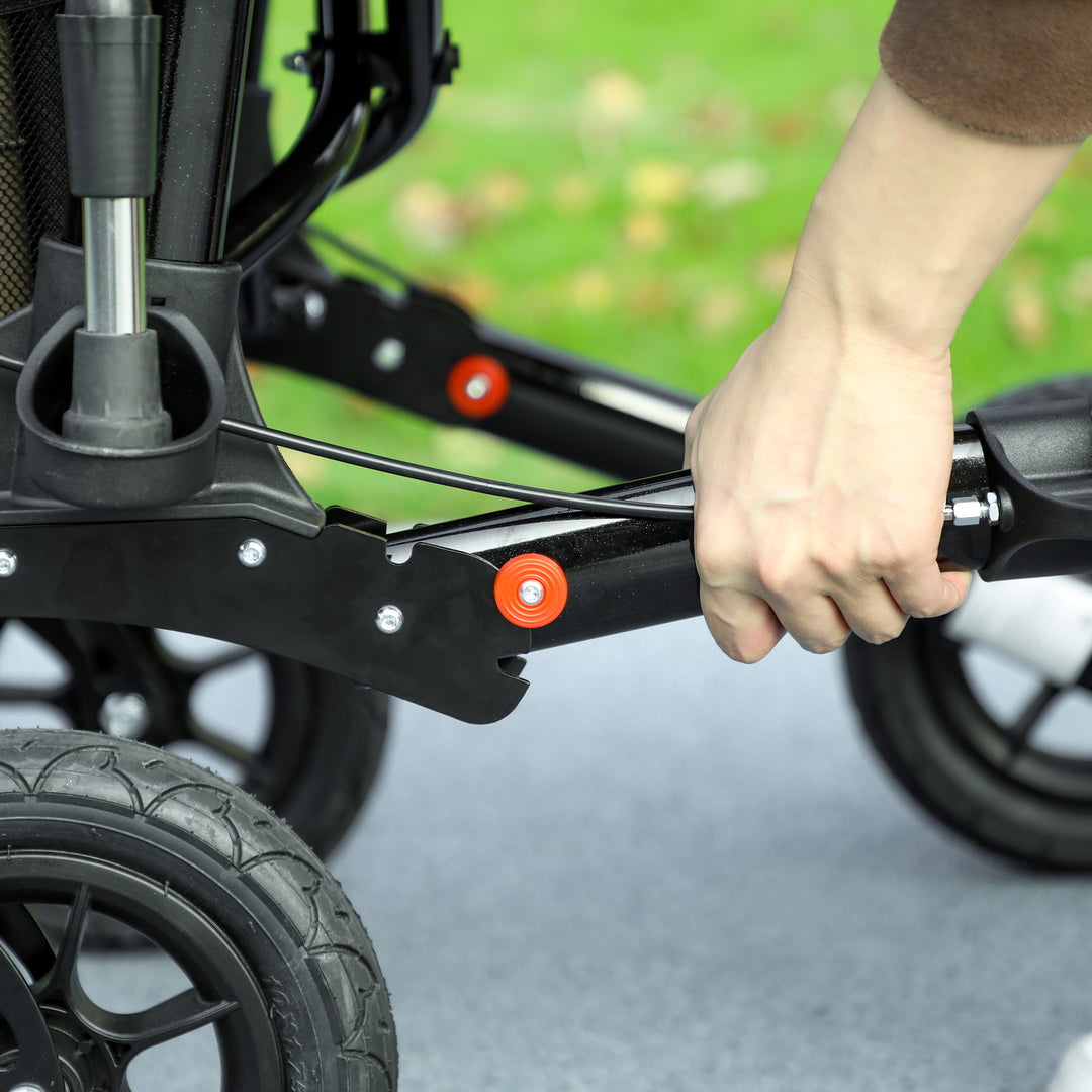 Folding Rollator Walker with Padded Seat, Backrest, Lightweight Walking Frame with Storage Bag, Dual Brakes, All-terrain Wheels, Adjustable Handle Height, 4 Wheeled Walker for Seniors, Black