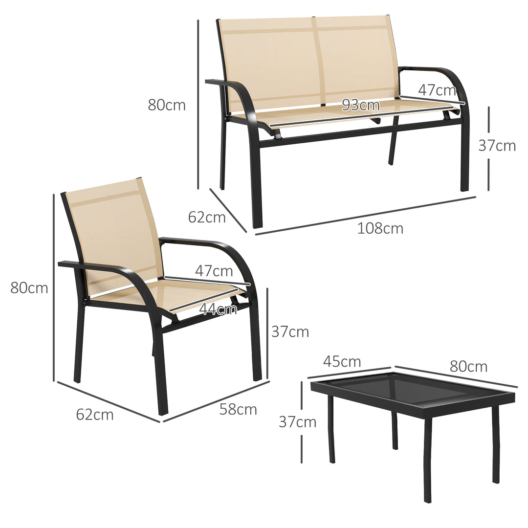 Four-Piece Curved Steel Garden Dining Set - Beige/Grey
