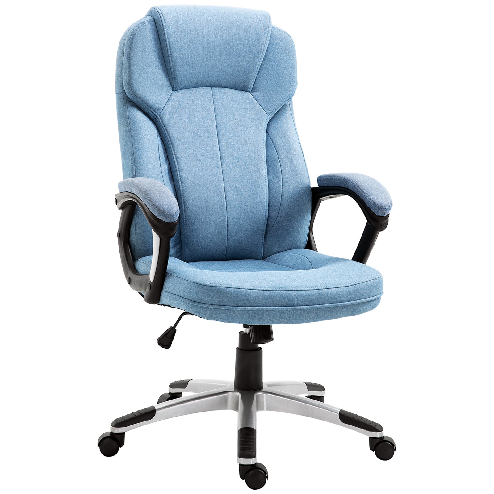 Office Chair, Linen Fabric Desk Chair, Height Adjustable Computer Chair with Padded Armrests, Swivel Wheels and Tilt Function, Blue