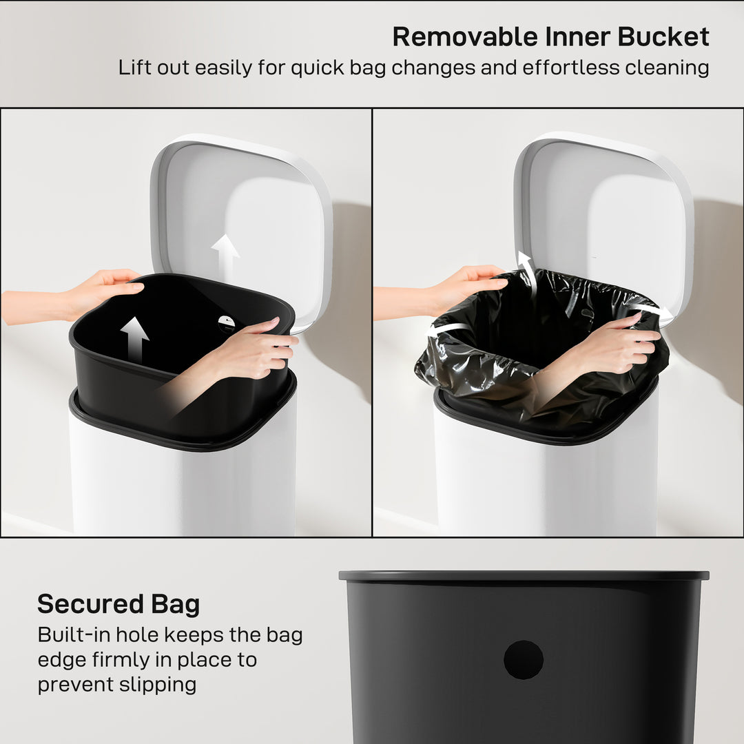 MCL 30L Kitchen Bin, Compact Pedal Bin with Soft-Close and Stay-Open Lid, Removable Bucket for Kitchen, Home, Office, White