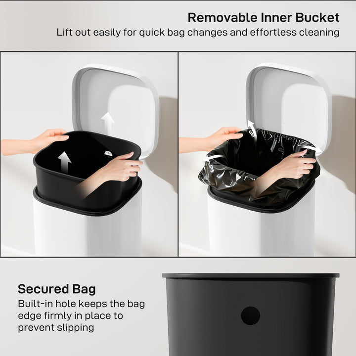 MCL 30L Kitchen Bin, Compact Pedal Bin with Soft-Close and Stay-Open Lid, Removable Bucket for Kitchen, Home, Office, White