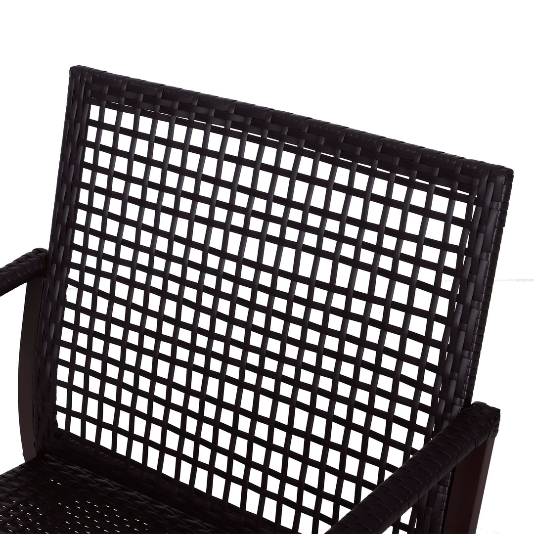 Rattan Bistro Set, 3 Pieces Wicker Garden Furniture Set with Rocking Chairs and Round Glass Top Coffee Table, Small Balcony Furniture with Cushions for Outdoor, Porch, Brown