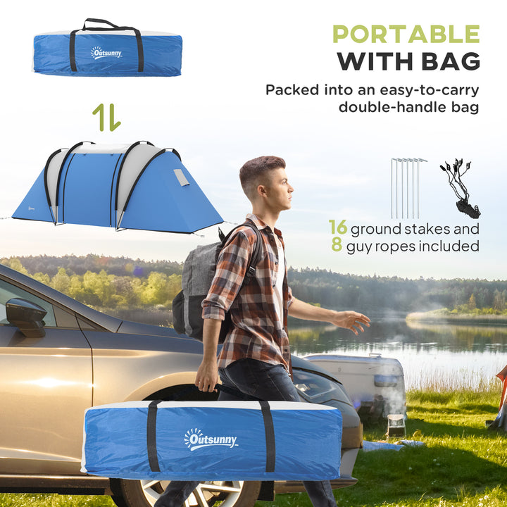 Two-Man Tent, with Bedrooms, Living Room and Canopy - Blue