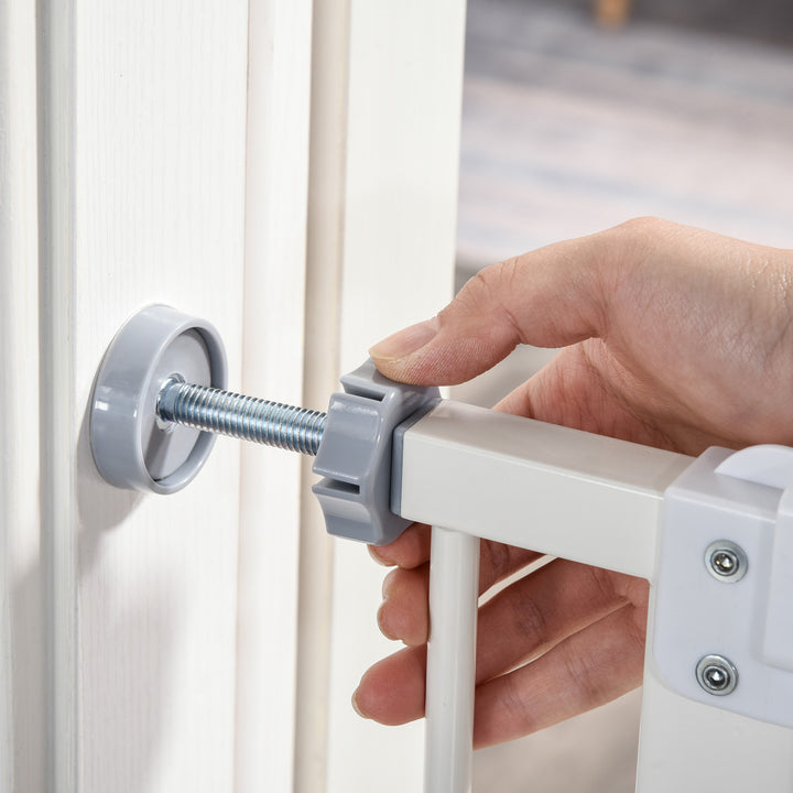 MCL Pressure Fit Safety Gate, Adjustable Dog Gate, Pet Barrier for for Doorways, Staircases and Hallways with Auto Close, Double Locking, Opening 74-80cm, White