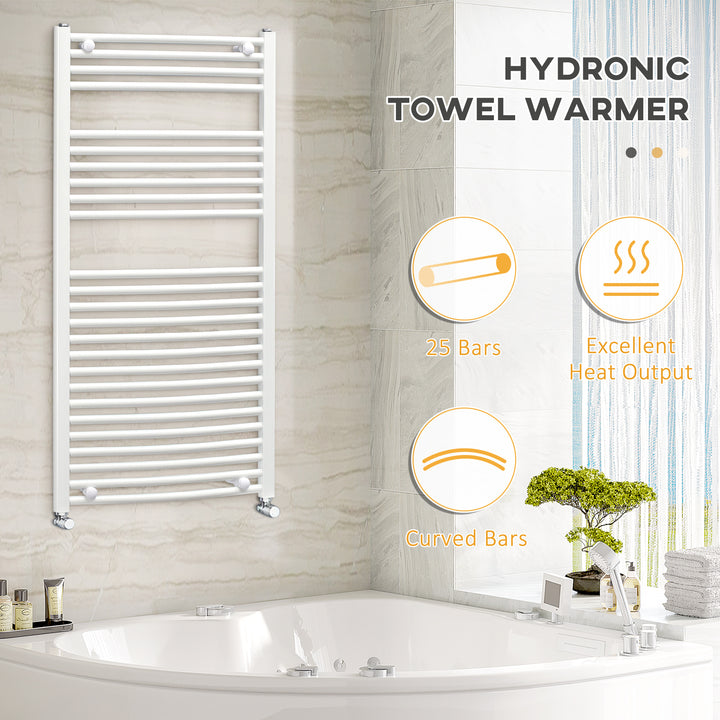 Curved Heated Towel Rail, Hydronic Bathroom Ladder Radiator Towel Warmer For Central Heating 600mm x 1200mm, White