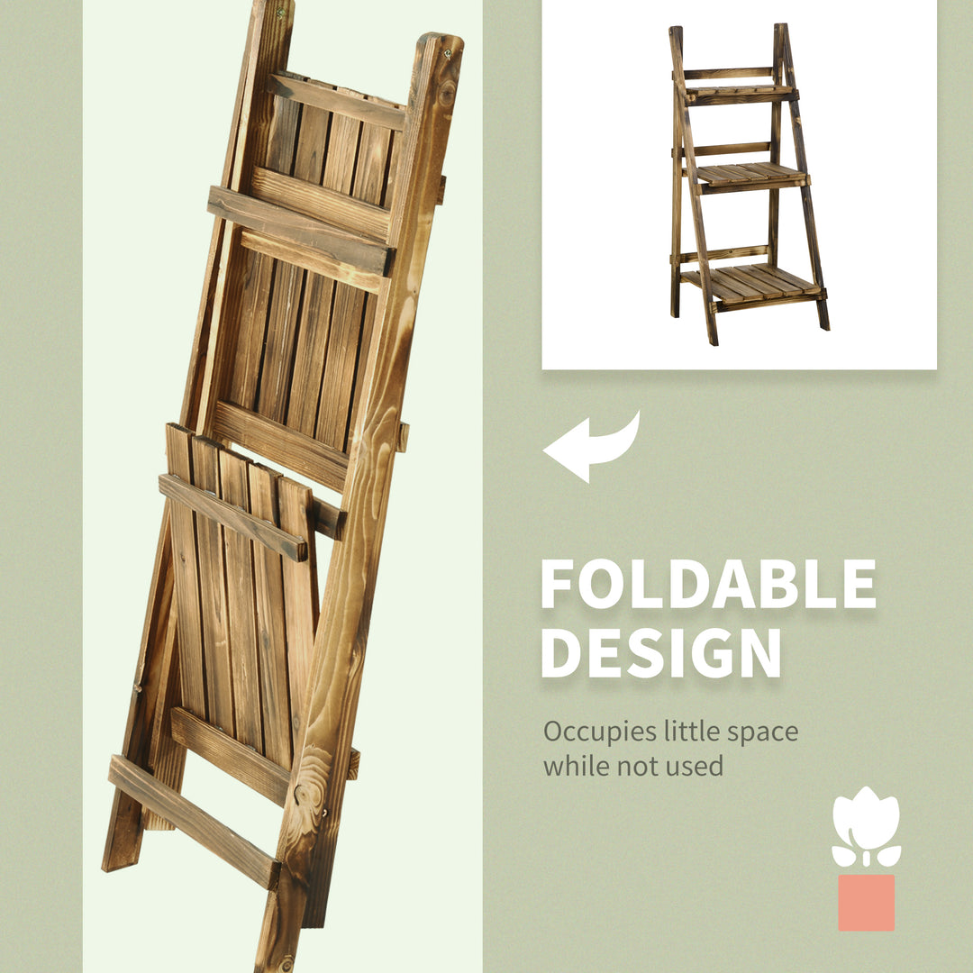 MCL Wooden Folding Flower Pot Stand 3 Tier Garden Planter Display Ladder Gardener Storage Shelves Rack Herb Holder (40L x 37W x 93H cm)