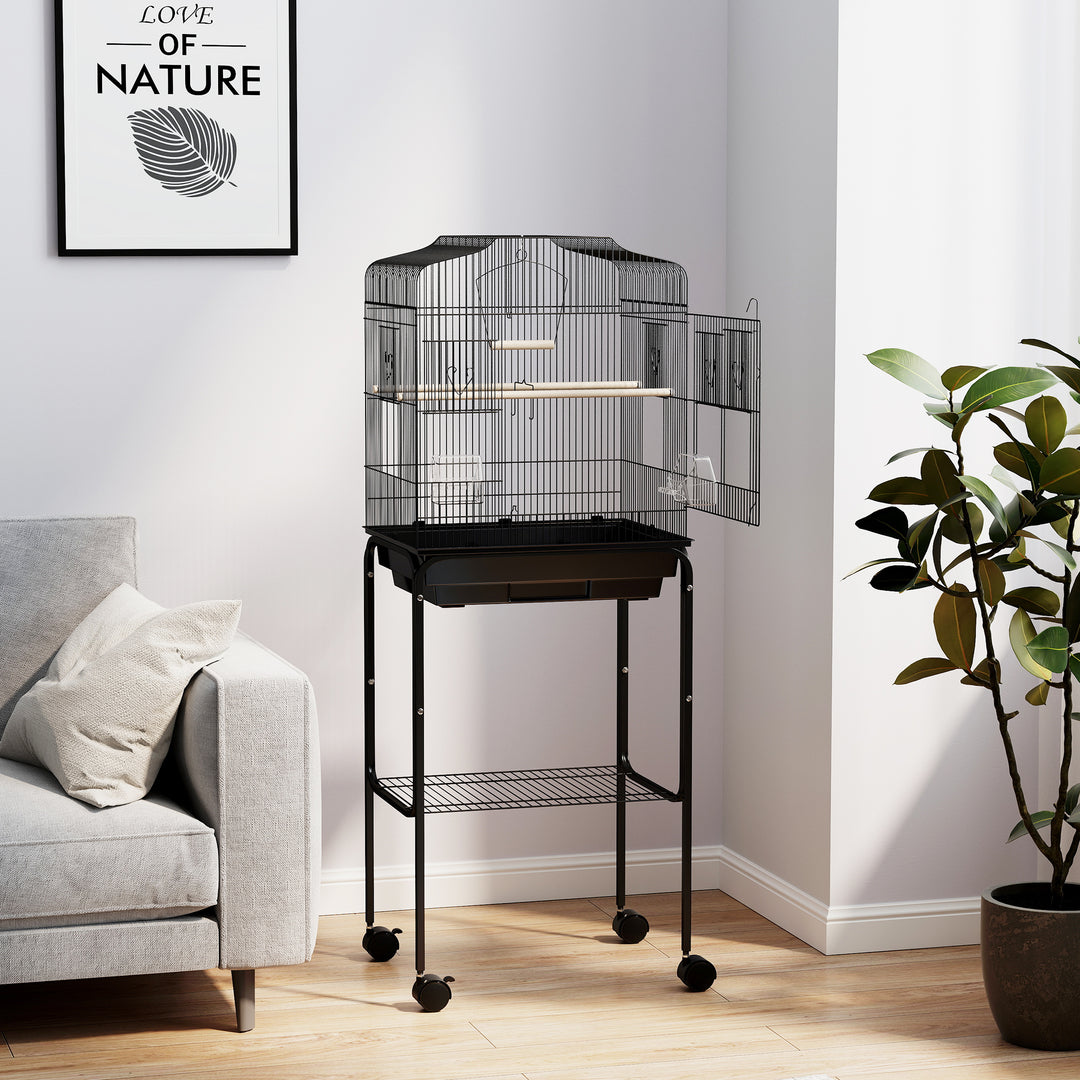 Bird Cage Budgie Cages for Finch Canary Parakeet with Stand Wheels Slide-out Tray Accessories Storage Shelf, Black