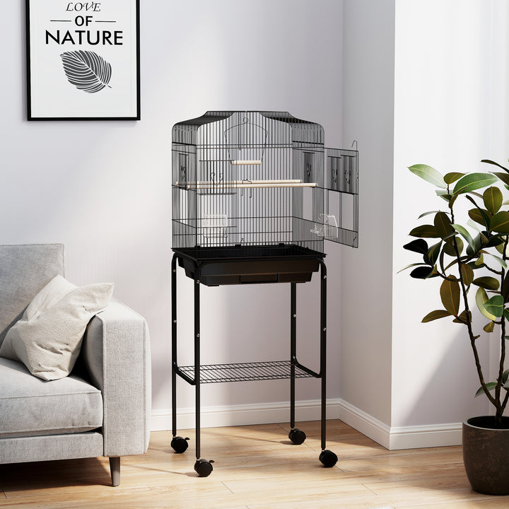 Bird Cage Budgie Cages for Finch Canary Parakeet with Stand Wheels Slide-out Tray Accessories Storage Shelf, Black