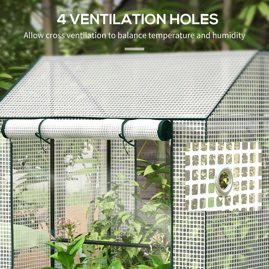 Green House, Mini Greenhouse with 2 Roll-up Doors, Vent Holes and Rein