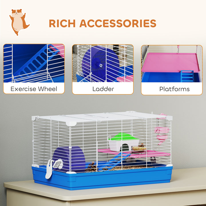 Hamster Cage, Small Gerbil Cage 2 Tiers Portable w/ Handle, Exercise W