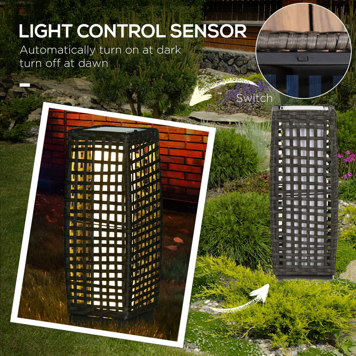 Outdoor Rattan Solar Lantern, Brushed PE Wicker Patio Garden Lantern wtih Auto On/Off Solar Powered LED Lights for Indoor & Outdoor Use, Porch, Yard, Lawn, Courtyard, Grey