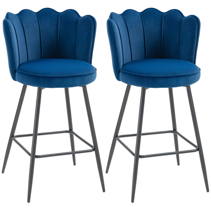 HOMCOM Set of Two Velvet-Feel Lotus Bar Stools