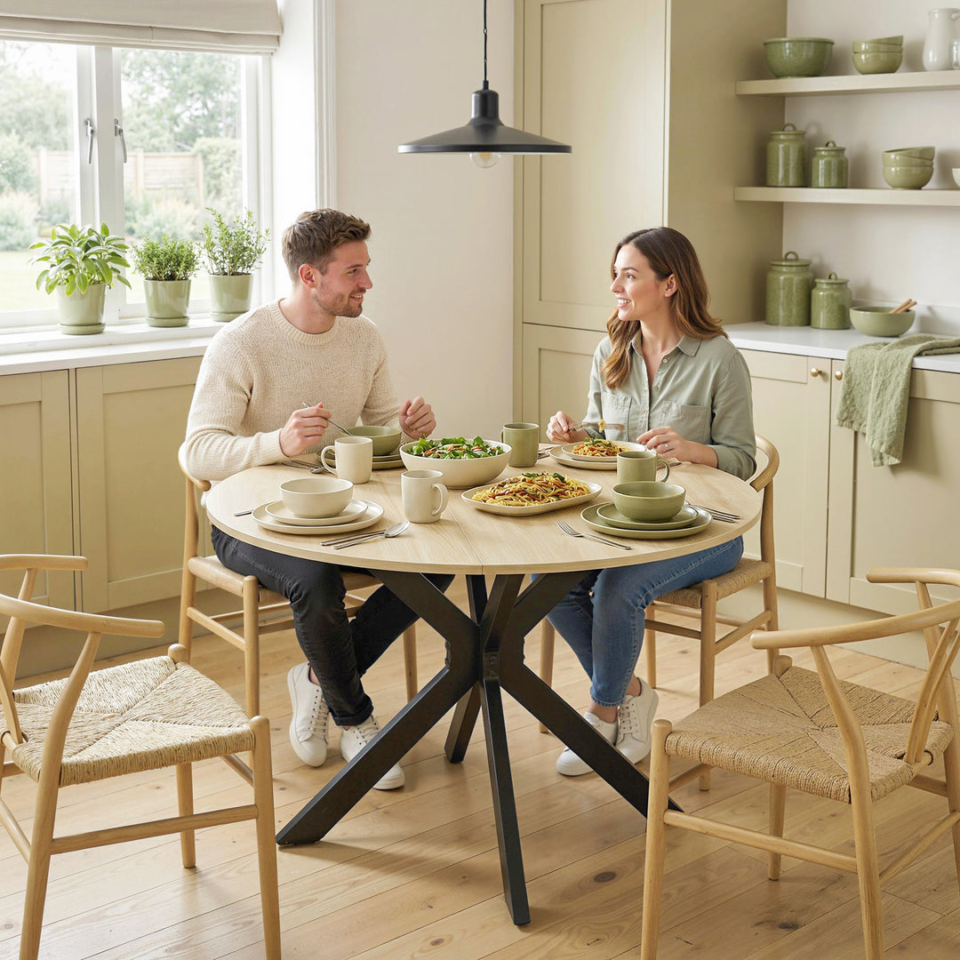 Folding Dining Table, Drop Leaf Table with Adjustable Feet, Natural - view 2