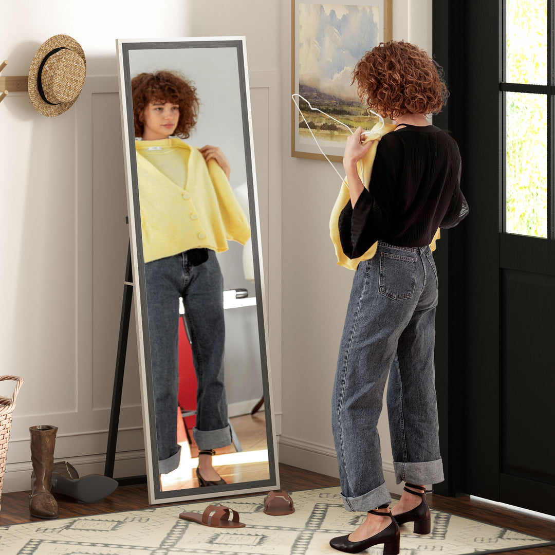 162.6 cm Two-Tone Full Length Mirror - White/Grey-Tone