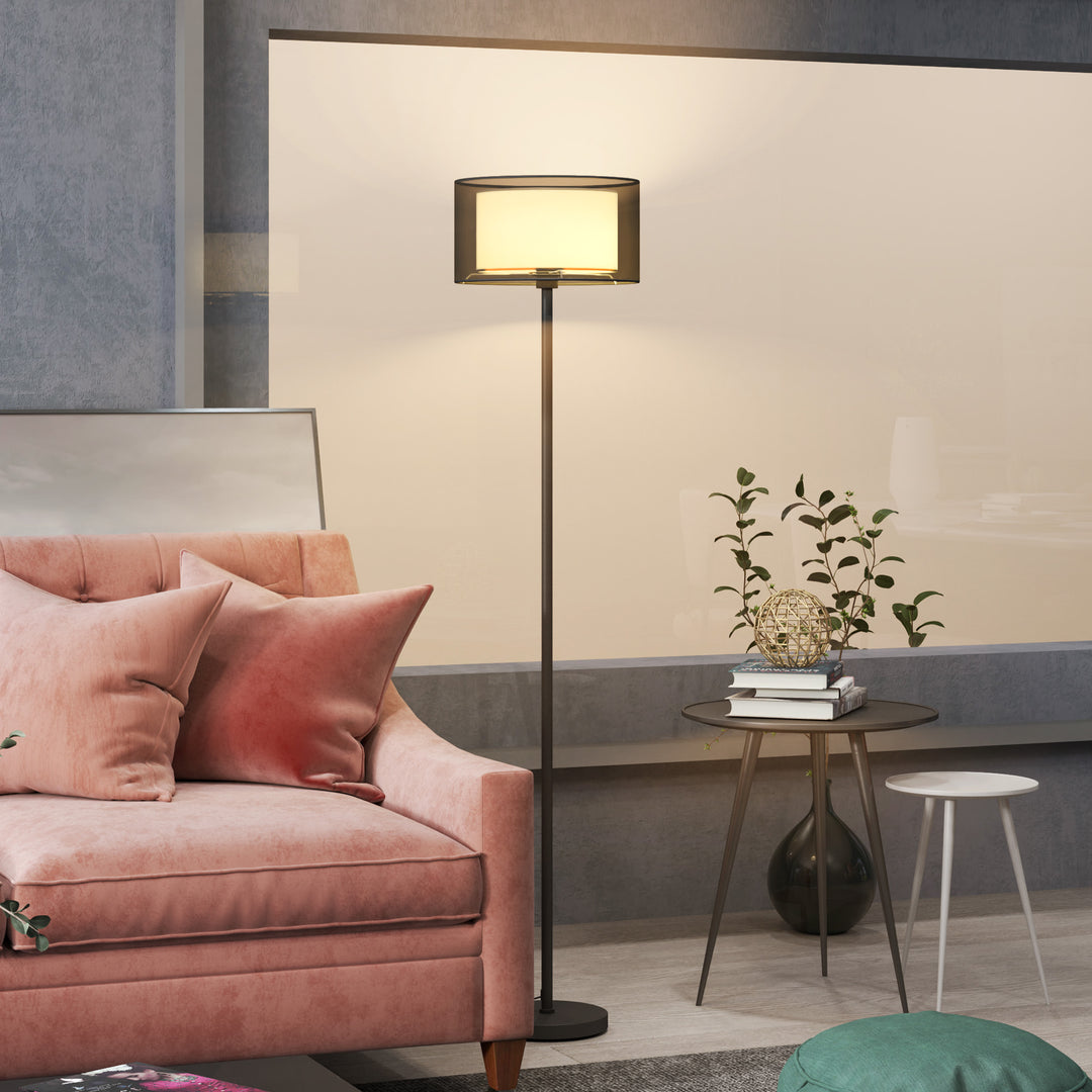 Floor Lamp for Living Room, Modern Standing Lamp with Double Layer Shade & Foot Switch, Minimalist Tall Pole Lampshade for Bedroom, Office, Black