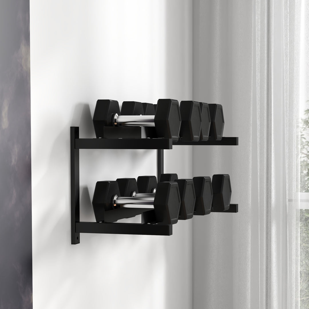 Wall-Mounted Dumbbell Rack, 2-Tier Weight Stand, Space-Saving and Multi-Functional Steel organiser for Home Gym