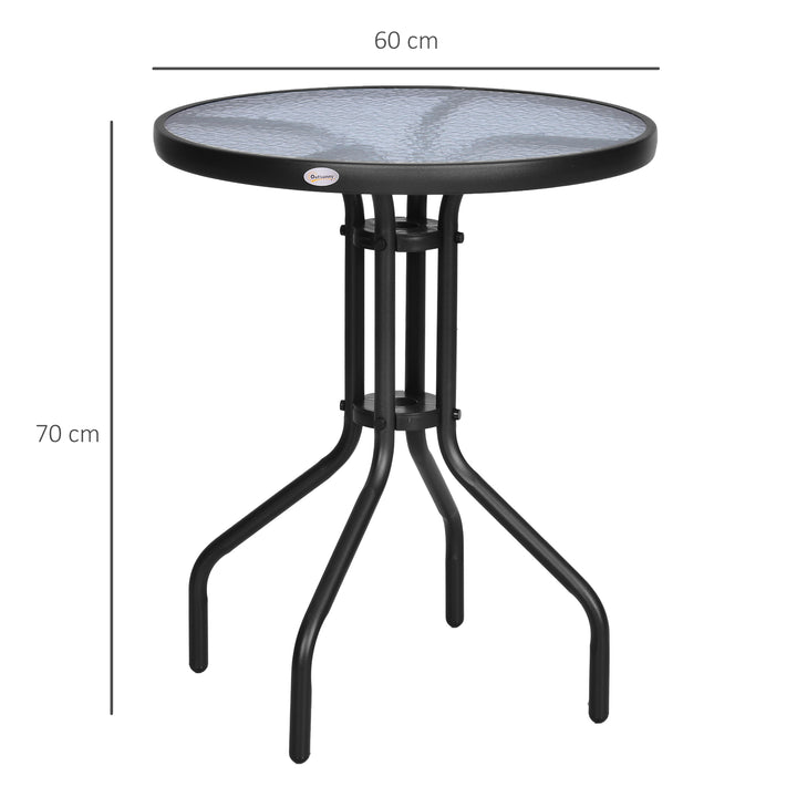 Bistro Coffee Table Outdoor Tempered Glass Top Table Garden Round Dining Table - 60cm Diameter