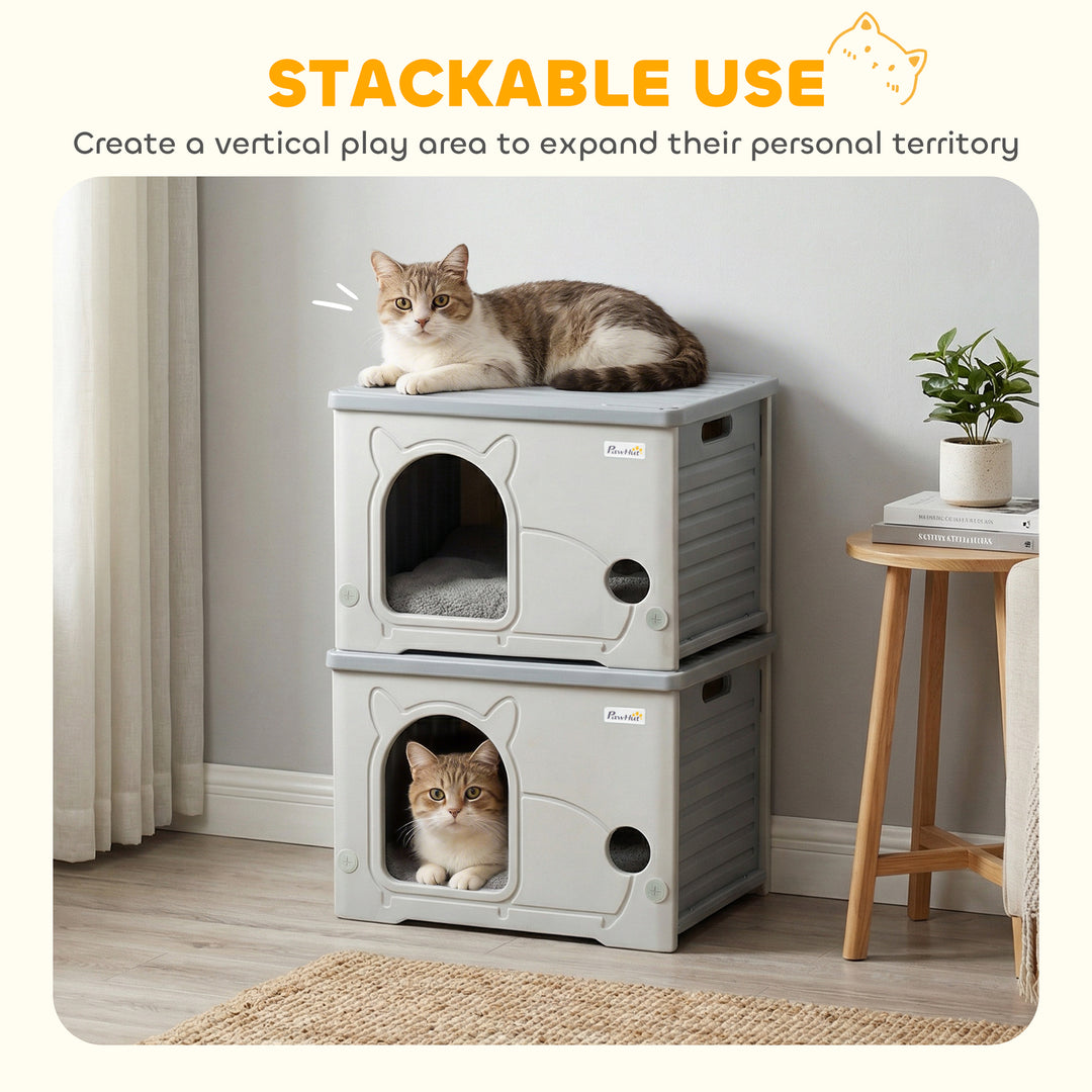 Cat House Stackable Pet Shelter with Removable Cushion for Indoor Outd