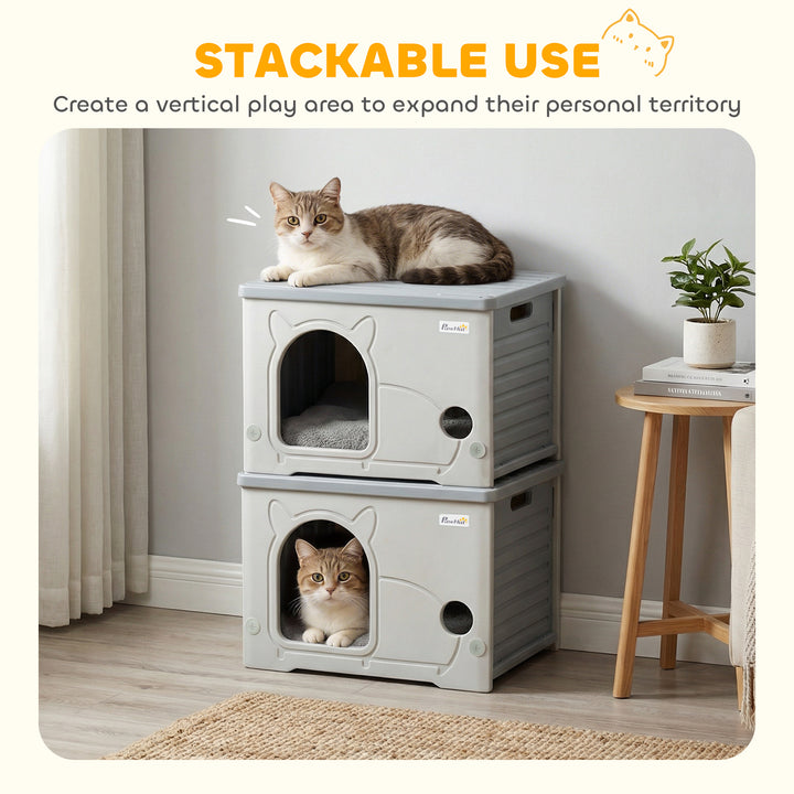 Cat House Stackable Pet Shelter with Removable Cushion for Indoor Outd