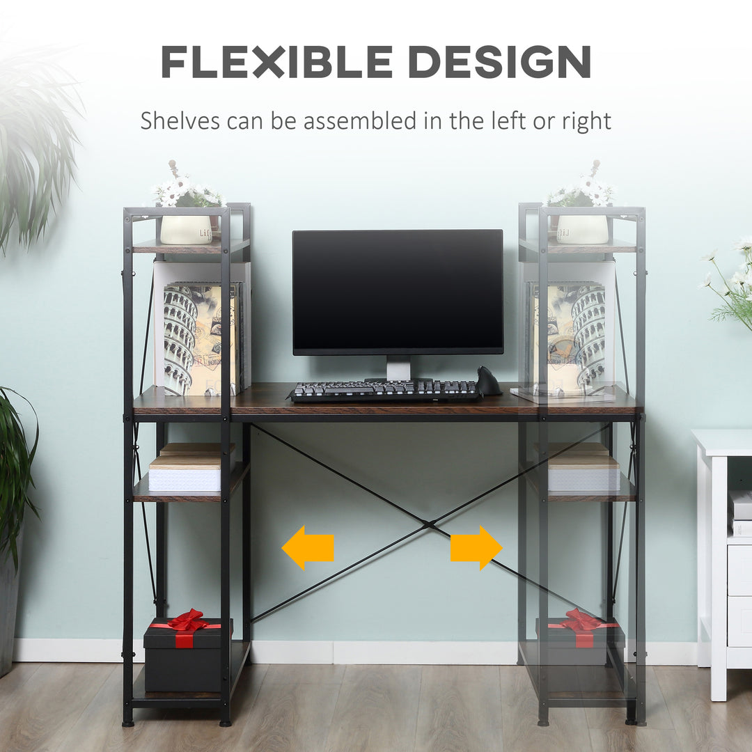MCL Reversible Computer Desk with Storage Shelves on Left or Right, Industrial Reversible Writing Desk for Home Office, Study, Easy Assembly, 120 x 64 x 121cm, Rustic Brown and Black