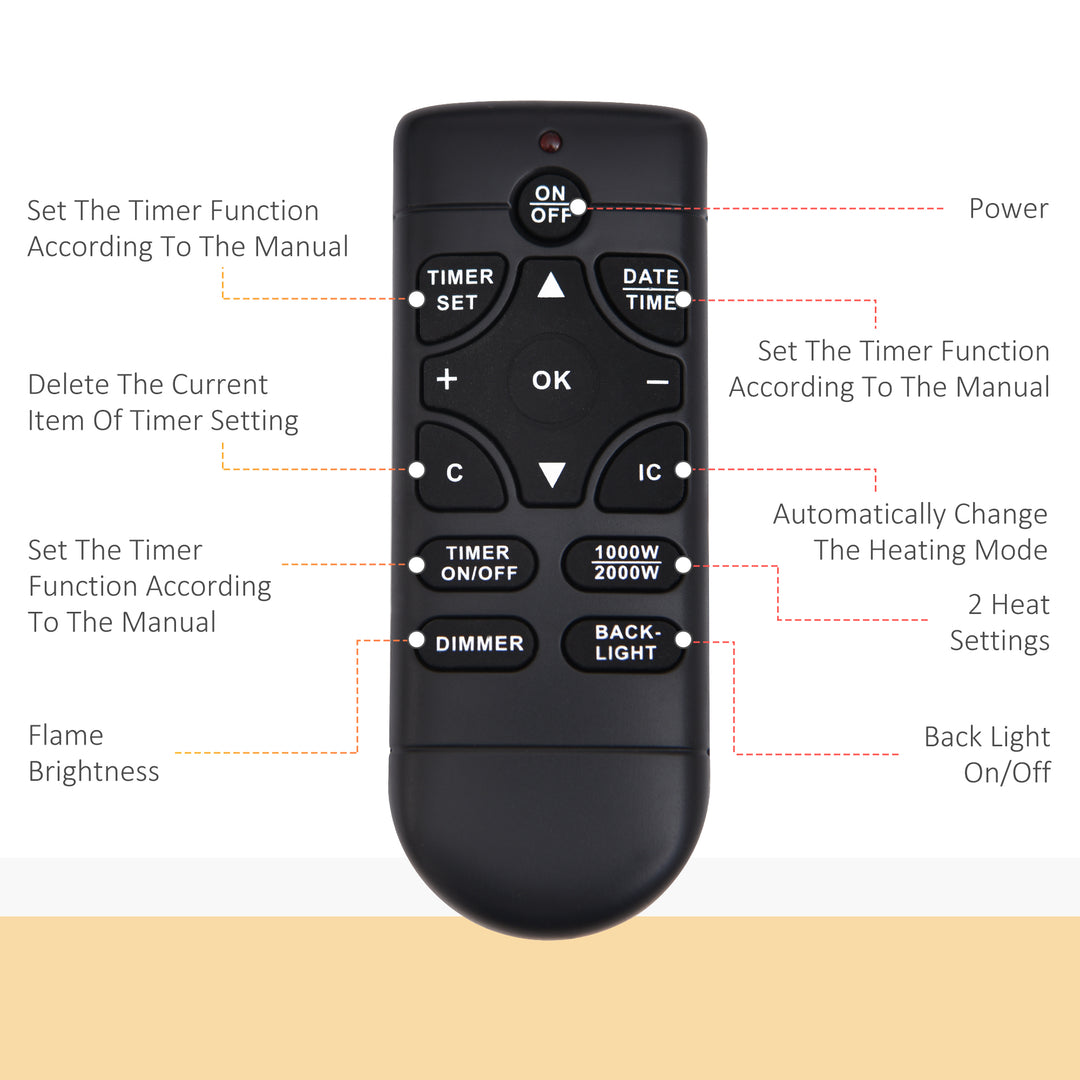 HOMCOM 1000W/2000W LED Electric Fireplace w/ Automatic Function Remote Faux Flame Wall Home Heater Backlight Timer Sleek Stylish