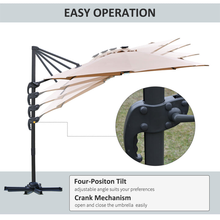 3(m) LED Cantilever Parasol Outdoor Sun Umbrella w/ Base Solar Lights Brown