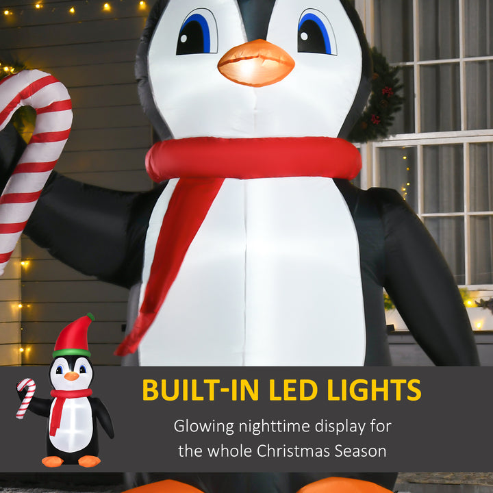 MCL 8ft Inflatable Christmas Penguin Holding Candy Cane Blow Up Outdoor Decoration with LED Lights for Holiday