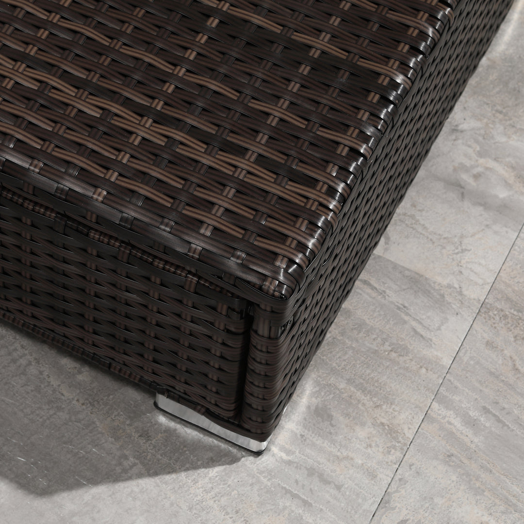 MCL 3 Pieces Rattan Garden Furniture Sofa Set, 4 Seater Garden Corner Sofa with 5-Level Reclining Sun Lounger and Storage Coffee Table, Outdoor Furniture Conservatory Set with Cushions, Brown