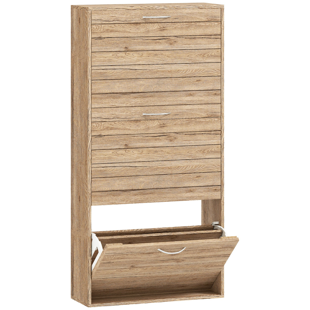 12-Shoe Flip Drawer Storage Cabinet - Brown Wood-Effect
