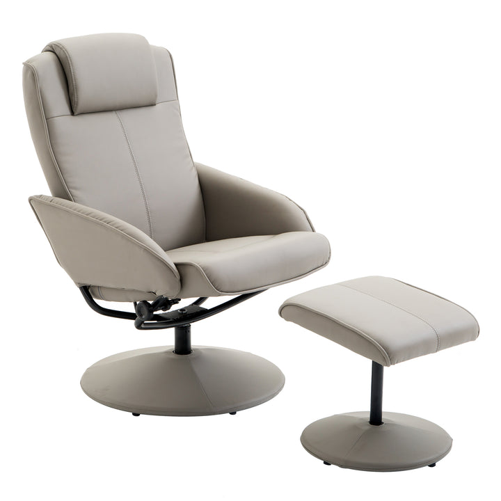 Recliner Chair and Footstool, Swivel PU Leather Upholstered Armchair with Footstool and Adjustable Backrest for Living Room, Bedroom, Grey