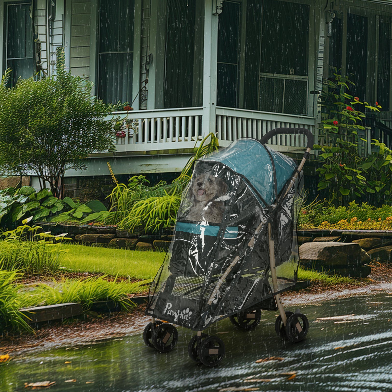 Pet Stroller for Small and Miniature Dogs, with Rain Cover - Dark Green