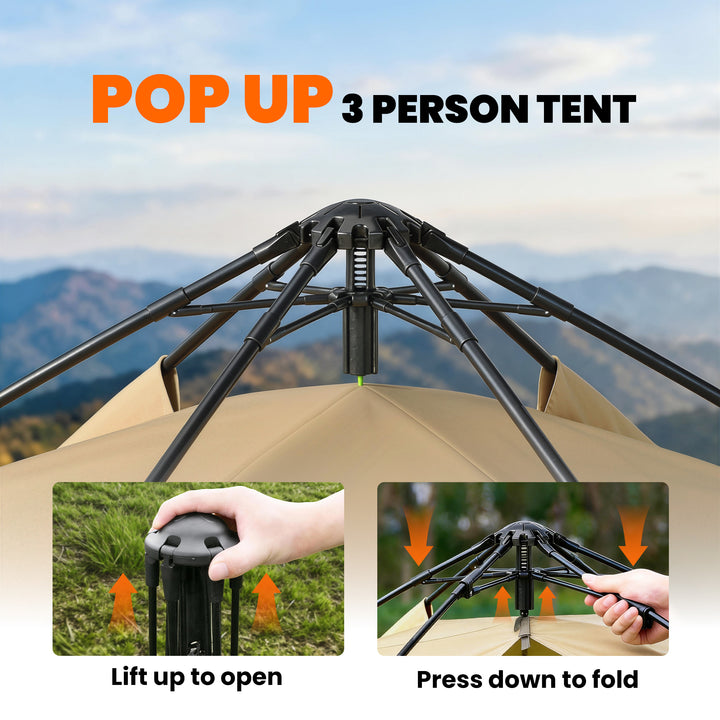 Double Layer Instant Pop Up Tent with Rainfly, Portable Camping Shelte