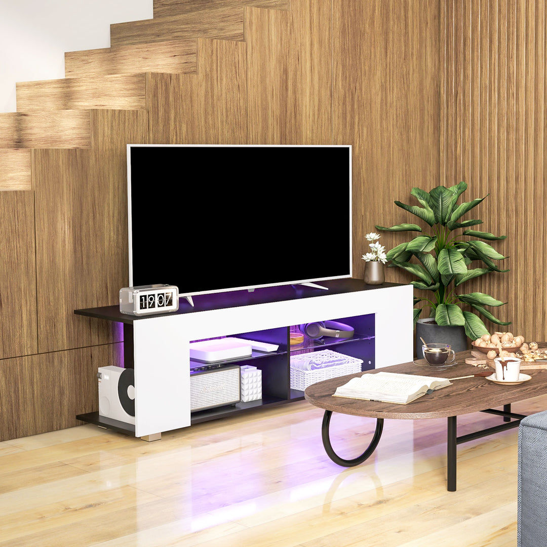 Multi-Shelf TV Cabinet, with Adjustable LED Lights - White