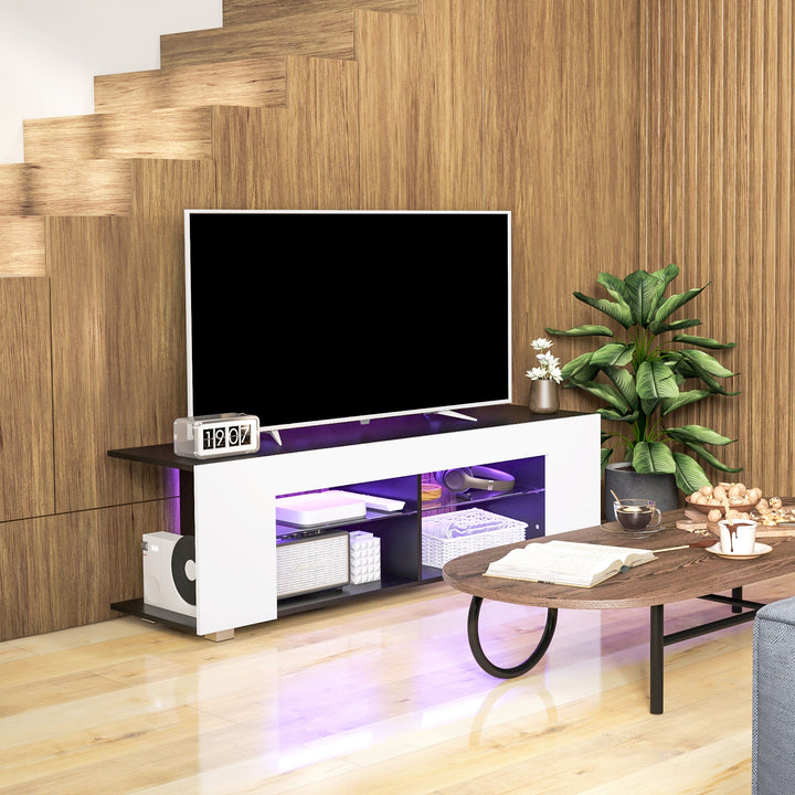 Multi-Shelf TV Cabinet, with Adjustable LED Lights - White