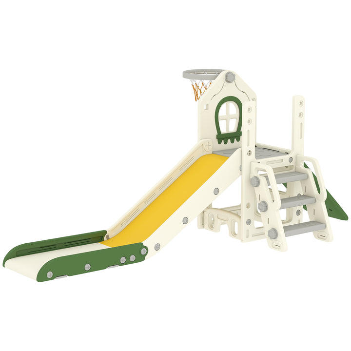 Foldable 5 in 1 Toddler Slide with Ladder, Climbing Wall, Basketball H