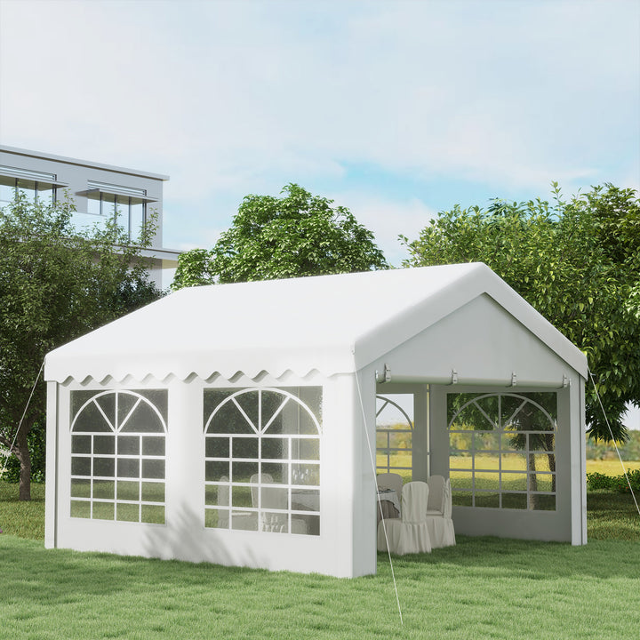 Outsunny Portable Party Tent 4m x 4m Carport Shelter with Removable Sidewalls, Double Doors, Heavy Duty, White | Aosom UK