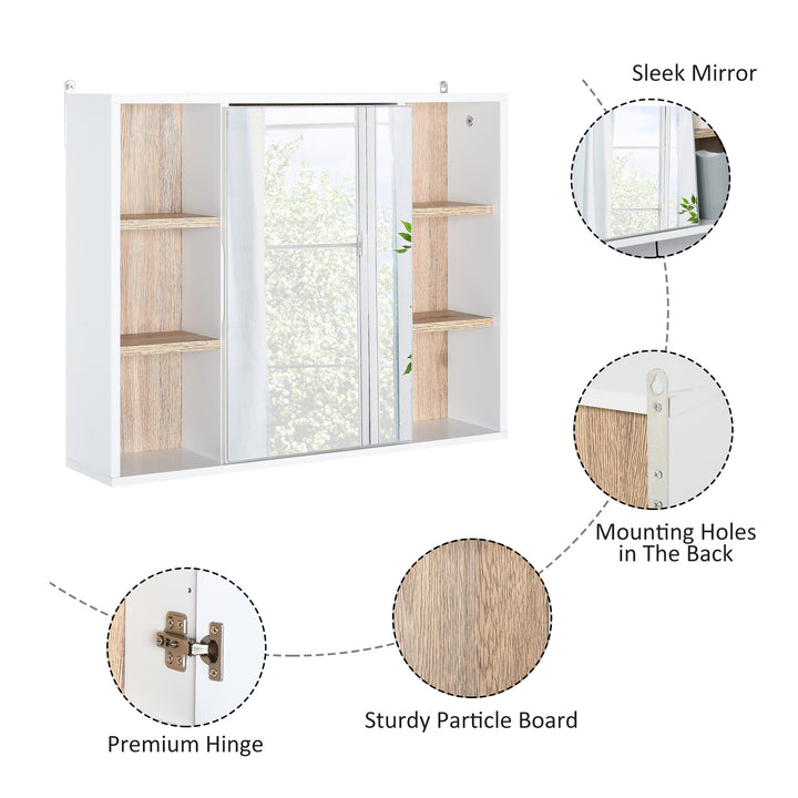 Bathroom Mirror Cabinet, Wall Mounted Storage Cabinet with Open Cupboard and Adjustable Shelf, White