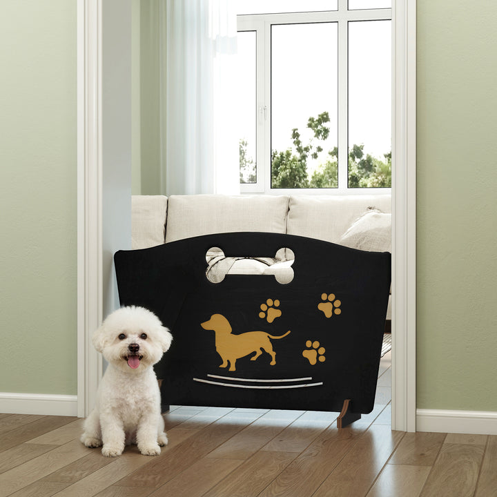 Wooden Dog Stopper, Dog Barrier with Support Feet, for Stair, Patio, Very Easy Setup, Black, 75 x 51 cm