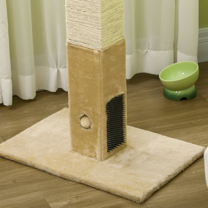 PawHut Interactive Cat Scratching Post, Jute Material with Carpet Base and Hanging Toy, Beige