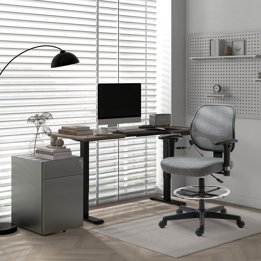 Drafting Chair, Fabric Office Chair, Ergonomic Painting Chair with Height Armrest Adjustable and Foot Ring, 360° Swivel Stool Chair for Standing Desk, Grey