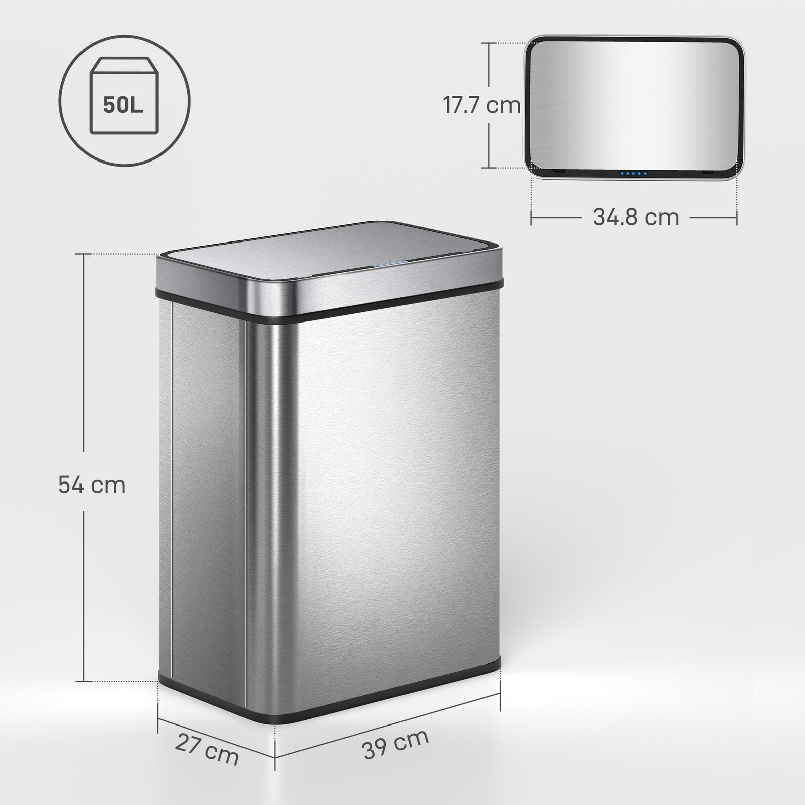 50 L Sensor Can, Sensor Bin with Soft-Close Lid, Fingerprint-Proof Sta