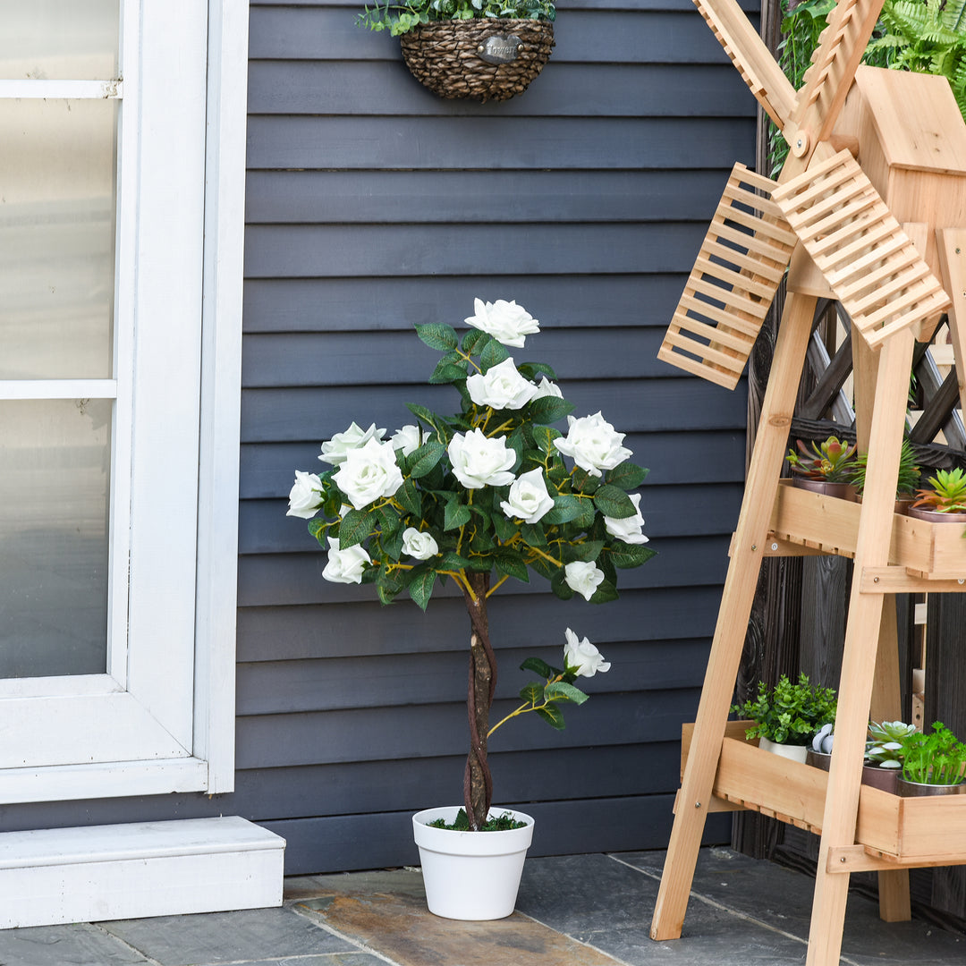 Set of 2 Artificial Plants White Rose Floral in Pot, Fake Plants for Home Indoor Outdoor Decor, 90cm
